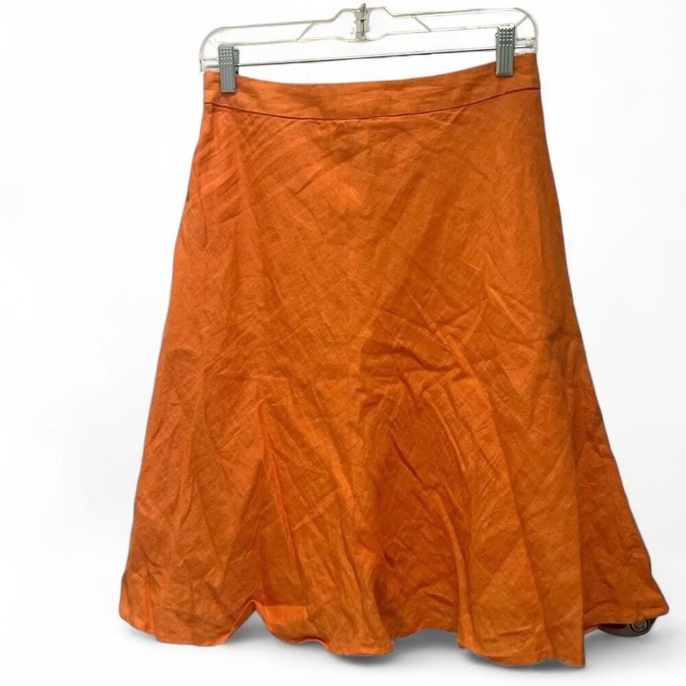 Banana Republic Orange Linen A-Line Midi Knee Length Skirt